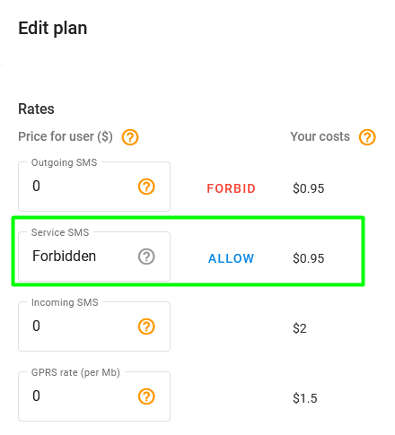 Service SMS forbidden